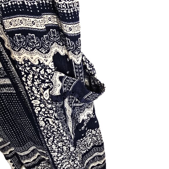 Knox Rose Womens Peasant Dress XL Blue Paisley Patchwork Boho Crochet Adj Straps - Picture 7 of 8